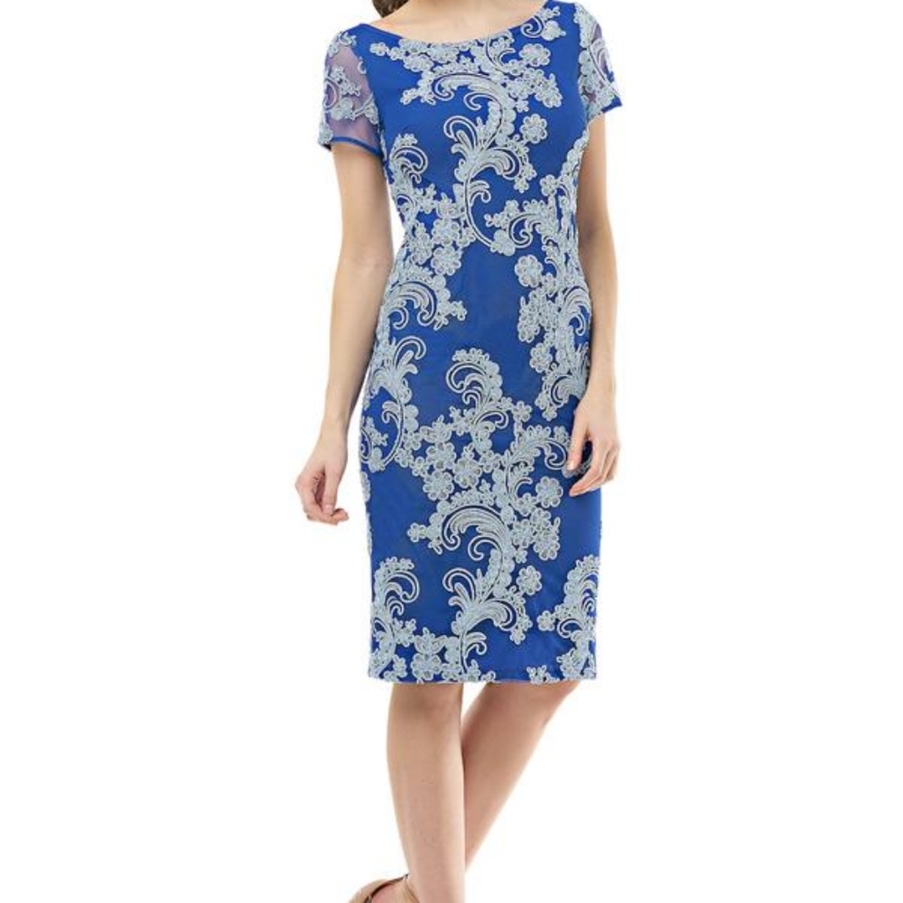 JS Collections Royal Blue Soutache Lace Cocktail Dress Size 6